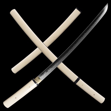 Shirasaya KUMO Japanese Wakizashi Sword - T-10 Steel, Real Choji Hamon