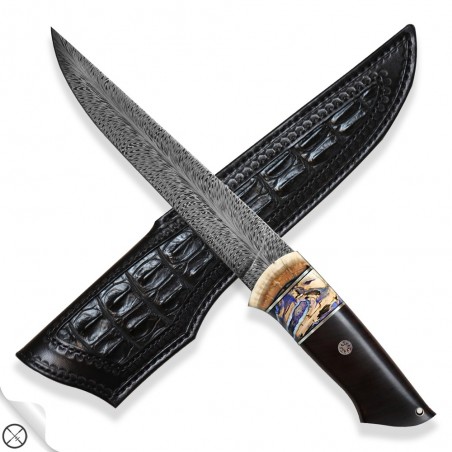 lovecký nůž Dellinger GISEI Randy Feather Damascus