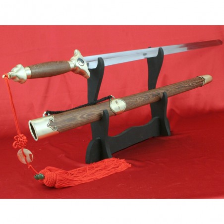 čínský cvičný meč Tai-chi, čepel z pružné nerezové oceli, dřevěná pochva