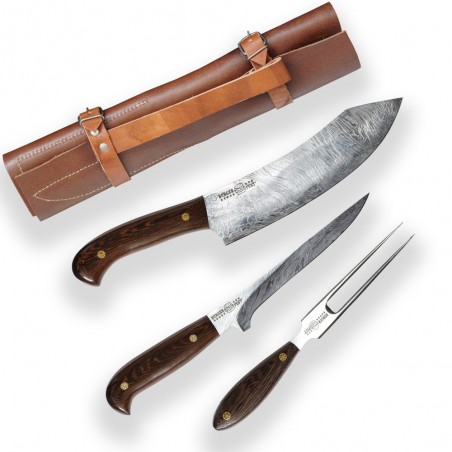 Dellinger BBQ kit -  set of 2 knives with fork in leather bag (promo Burgerfest)