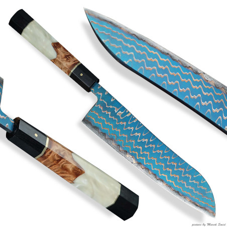 Kuchařský nůž Santoku Dellinger Golden Blue Waves