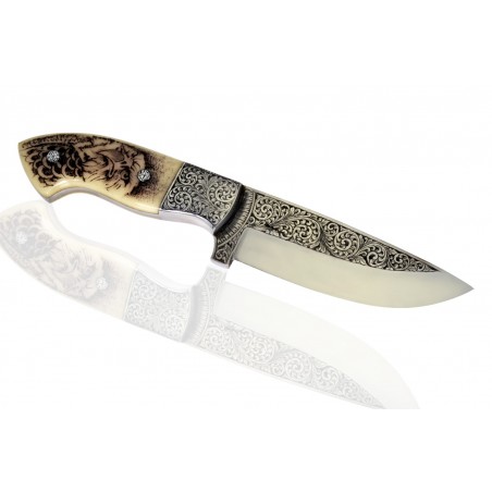 knife Dellinger "D2" Engraver Camel Bone