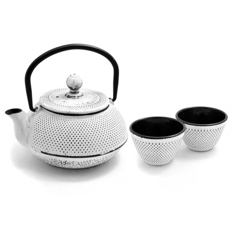 Cast-iron Teapot Arare White 600 ml + 2 Cups