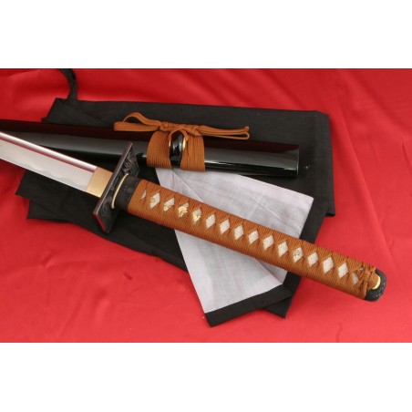ninja meč YASUNORI z uhlíkové oceli AISI 1045 s leštěnou imitací hamonu