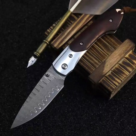 Damascus Folding Pocket Knife for hunters - Dellinger MUSHROOM KILLER vg-10