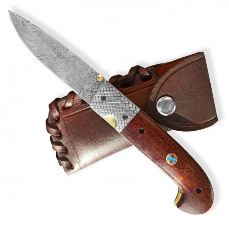 Damascus Folding Pocket Knife for hunters - Dellinger SISSO Sentinell